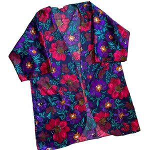 Vintage California Miss Vibrant Floral Lingerie Loungewear Robe OS
